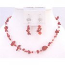 NS621 Coral Nugget Necklace Sets Under $10 Jewelry Glass Beads W/ Immitation Crystals Accented