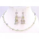 NS620Necklace Set Fluoritr Glass Beads Nugget Chips W/ Immitation Crystals & Tiny Glass Beads