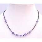 GC153  Lavender Amethyst Girls Necklace Tiny Amethyst w/ Lavender Flowers Decorated