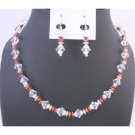 UNS040  Prom Wedding Bridal Bridemaids Jewelry Set Clear Crystals w/Tircolor Daisy Spacer Set