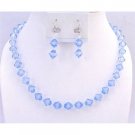 UNS038  Lite Blue Crystals Necklace Set Immitation Crystals w/ Silver Beads Spacer Set