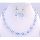 UNS034  Immitation Crystals 10mm Bicone With Spacer Beautiful Lite Blue Necklace Set