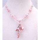 UNE107  Sexy Pink Shell Choker Pink Cultured Pearls w/ Shell Dangling Necklace