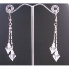 UER355  Clear Crystals Double Strings Chandelier Earrings With Bicone Silver Dangling Earrings