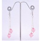 UER347  Chinese Pink Crystals Dangling Double Strings Earrings 8mm Bicone Pink Crystals