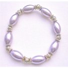 UBR160 Bridal Ethnic Jewelry Purple Oval Pearls Stretchable Bracelet w/ Bali Silver Beads