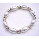 UBR159  White Oval Pearls Stretchable Bracelet w/Bali Silver Beads Affordable Inexpensive Bracelet