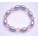UBR153 Bridal Stretchable Bracelet Mauve Purple Oval Pearls 10mm Rose Round Bracelet