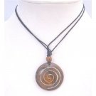 U171 Round Wooden Pendant Black Cord Necklace Adjustable Ethnic Desgined Vintage Jewelry