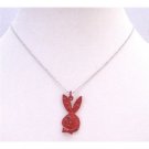 U136  Red Rabbit With Sparkling Red Crystals Black Eye Cute Red Rabbit Pendant Necklace
