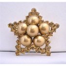B353  Vintage Copper Brooch Star Brooch Copper Crystals Star Brooch w/ 12mm Copper Pearls