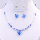 NSC708 Crystals Jewelry Set Sapphire Crystals Heart Pendant Earrings Jewelry Set