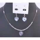 NSC704  Clear Crystals Heart Pendant Earring Set Gorgeous Dainty Sleek Affordable Valentine Gift