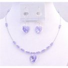 NSC702 Genuine Swarovski Voilet Crystals Heart Pendant & Heart Dangling Earrings Set
