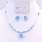 NSC698 Swarovski Heart Crystals Pendant Set Aquamarine Heart Set Dangling Sterling Earrings Set
