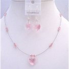 NSC697  Sleek Dainty Pure Lite Rose Crystals Heart Pendant & Earrings Set Valentine Jewelry