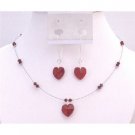 NSC695 Valentine Love Filled With Siam Red Crystals Swarovski Red Crystals Heart & Beads Necklace
