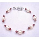 TB755  Cheap Wedding Jewelry Genuine Swarovski Ivory Pearls & Siam Red Crystals Bracelet