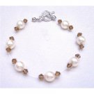 TB754  Flower Girl Affordable Jewelry Ivory Pearls Smoked Topaz Crystals Bracelet