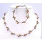 BRD876 Interwoven Necklace Set Metallic Brown Pearls Necklace&Bracelet Set Bridemaids Jewelry Set