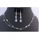 BRD870  Double Stranded Clear Crystals Wedding Jewelry Bridal Bridemaids Necklace Set