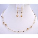 BRD869  Swarovski Copper Crystals Golden Shadow & Smoked Topaz TriColor Crystals Necklace Set