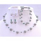 BRD829  Green Pearls Crystals Swarovski Jewlery Set Powder Green Pearls Turmarine Green Crystals