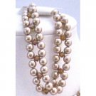 TB707 3 stranded Bronze Pearls & Middle Strand  Smoked Topaz Crystals Pearls Toggle Clasp Bacelet