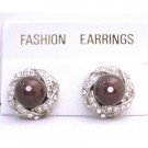 ERC523  Maroon Swarovski Pearls Stud Earrings Surrounded w/ Cubic Zircon Pierced Earrings