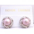 ERC522  Swarovski Powder Rose Pearls Stud Post Earrings Surrounded Cubic Zircon Earrings