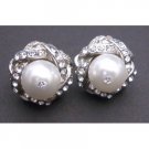 ERC520 Pure White Swarovski Pearls Stud Earrings Surrounded Simulated Diamond Pierced Earrings