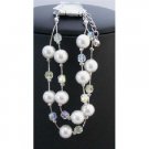 UBR019  Double Stranded Bracelet White Pearls Immitation Ab Crystals Beads Affordable Bracelet