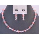 UNS056 Wedding Bridal Bridemaids Jewelry Set Clear Crystals w/ Peach Daisy Spacer Dainty Set