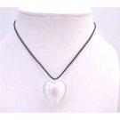UNE170  White Murano Glass Heart Pendant Necklace Jewelry With Black Chord Jewelry
