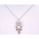 UNE177 Cat Pendant Enameled Red Movable Parts Stripes Tail Pendant Necklace