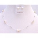 BRD930 Ivory Pearls Clear Crystals Swarovski Brand Accented In Silk Thread Necklace Set