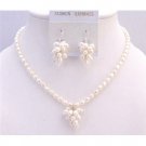 BRD897 Natural Color Rice Shaped Pearls Jewelry Set w/Bunch Of Grapes Pearls Pendant & Earrings Set