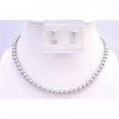 BRD933 Lite Grey Pearls Necklace Set w/Stud Pearls Earrings 6mm Pearls Jewelry Swarovski Pearls Set