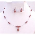 BRD971 Wine Pearls Red Bordeaux & Siam Red Swarovski Crystals & Pearls Bridemaids Jewelry Set