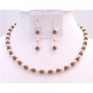 BRD910  Gold & Wine Pearls Swarovski Pearls Necklace Prom Gift Jewelry Set