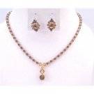 BRD893  Lite Colorado Genuine Swarovski Crystals & Smoked Topaz Drop Down Bridal Jewelry Set