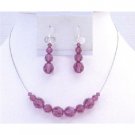 BRD891  Fuschia Crystals Jewelry Set Round Genuine Swarovski Fuschia Crystals Wedding Jewelry Set