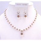 BRD901  Ivory Pearls Swarovski Jewelry Set Smoked Topaz Drop Down Bridemaids Necklace Set