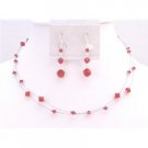 BRD924 Lite Siam Red Crystals Bridal Bridemaids Flower Girl Jewelry Double Stranded Necklace Set