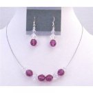 BRD890 Flower Girl Jewelry Of Swarovski Clear & Fuschia Crystals Round Crystals Necklace Set