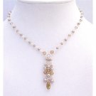 BRD896 Wedding Bridal Handcrafted Jewelry Champagne Pearls Lite Colorado Crystals Necklace Set