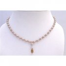 BRD903 Champagne Pearls Handcrafted Jewelry Bridal Lite Colorado Crystals Jewelry Necklace Set
