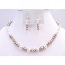BRD911 Jewlery Set Bronze Pearls & White Pearls Handmade Genuine Swarovski Pearls Set
