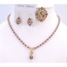 BRD895 Necklace Set w/Matching Brooch Beautiful Color Of Lite Colorado Genuine Swarovski Crystals