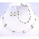 BRD962 Green Olivine Swarovski Crystals Double Stranded Complete Set w/Bracelet